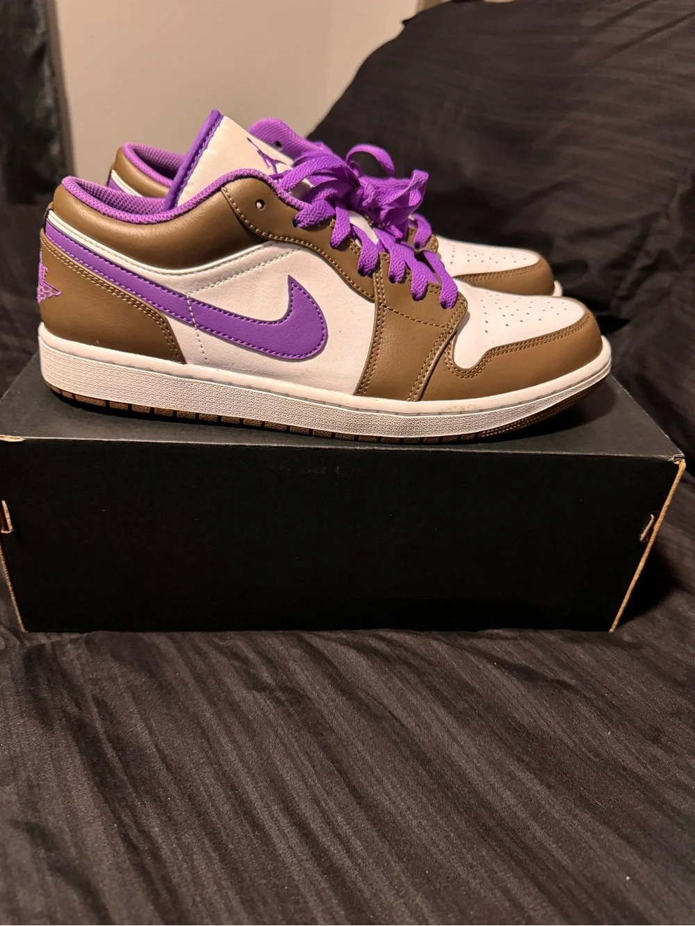 Air Jordan 1 Low Top Sneakers in White, Brown & Purple